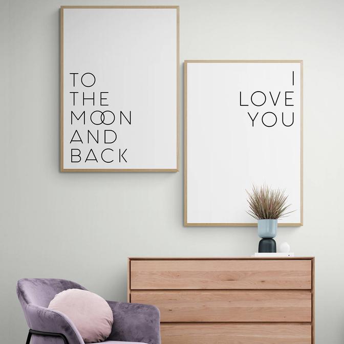 I Love You Moon The Back 2'li Çerçeveli Tablo Seti Naturel (21x30 cm)