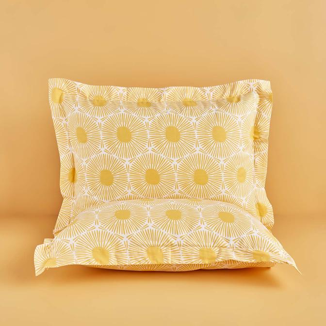 %100 Pamuk Ranforce Sunset Volanlı Yastık Kılıfı 2'li Sarı (50x70 cm)