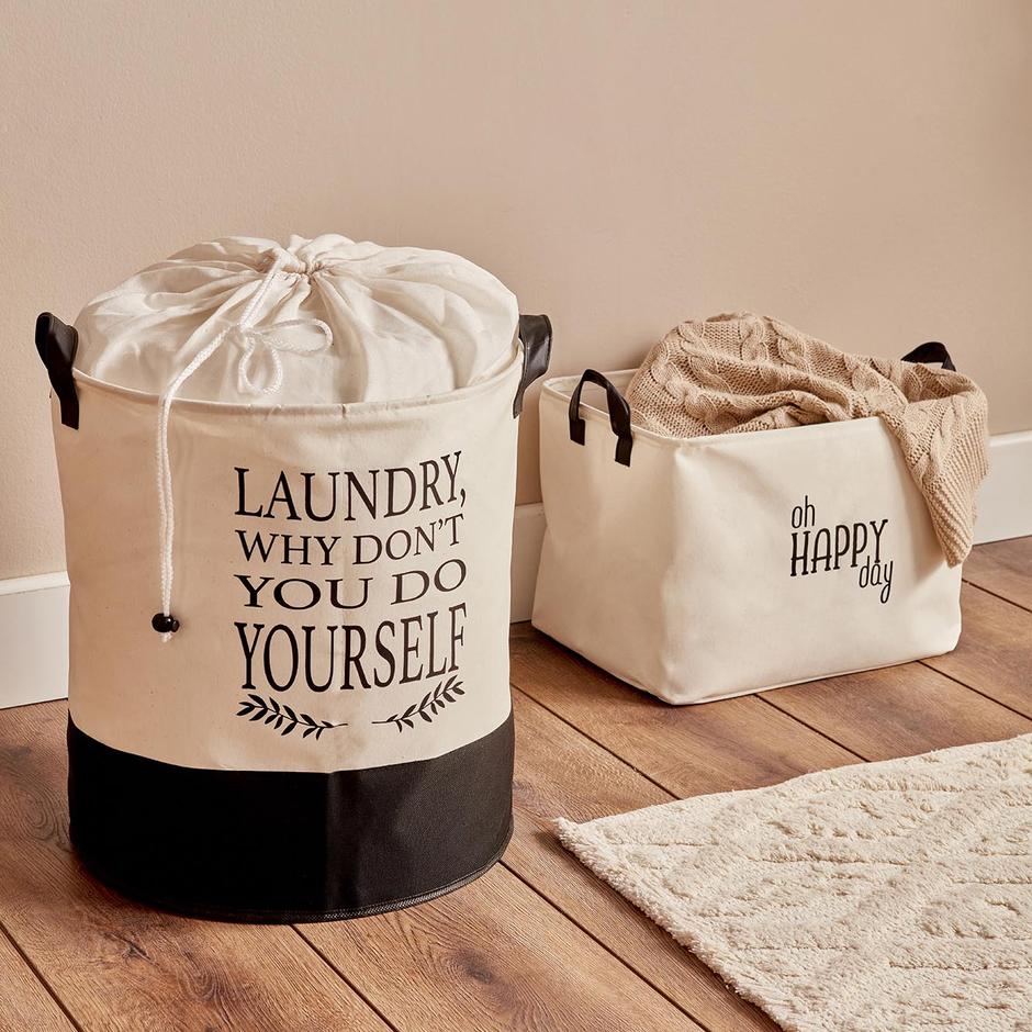  Laundry Why Dont You Do Yourself Su Geçirmez Tabanlı Çamaşır Sepeti Beyaz (36x40 cm)