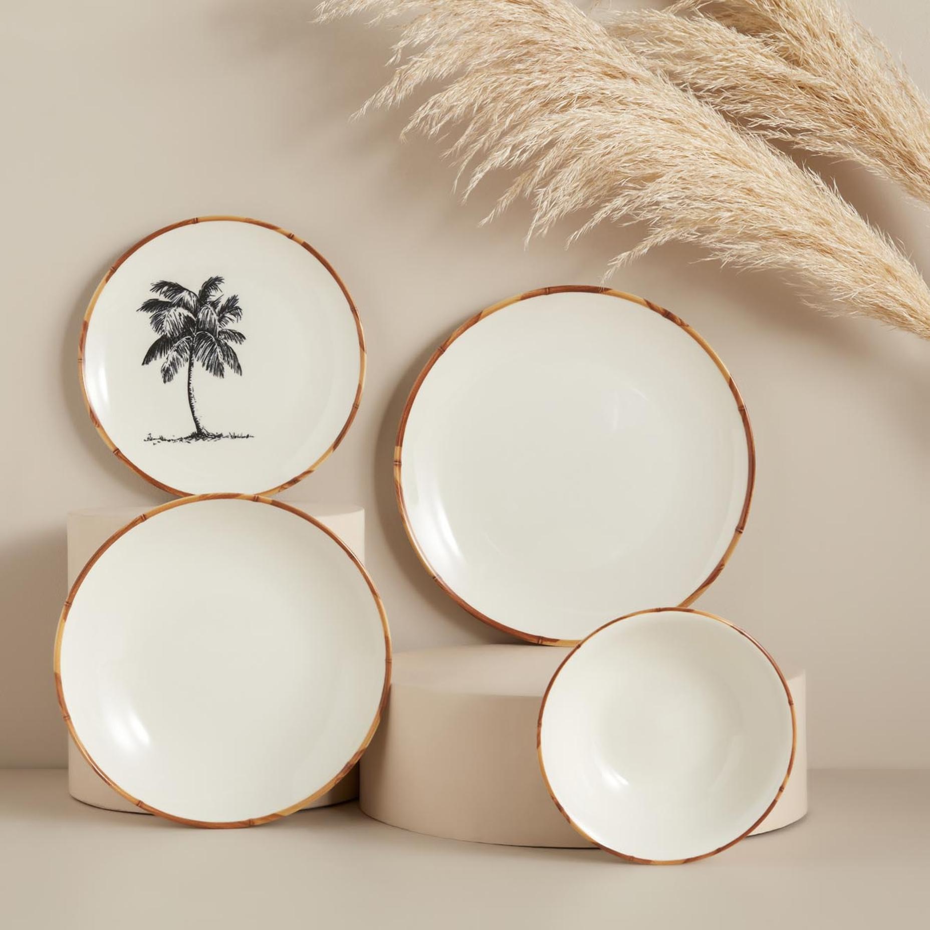 Palm Bamboo Stoneware 8 Parça 2 Kişilik Yemek Takımı Beyaz