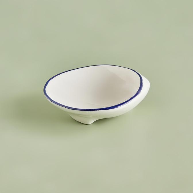 İstiridye Küçük Sunum Tabağı Beyaz-Lacivert (12 cm)