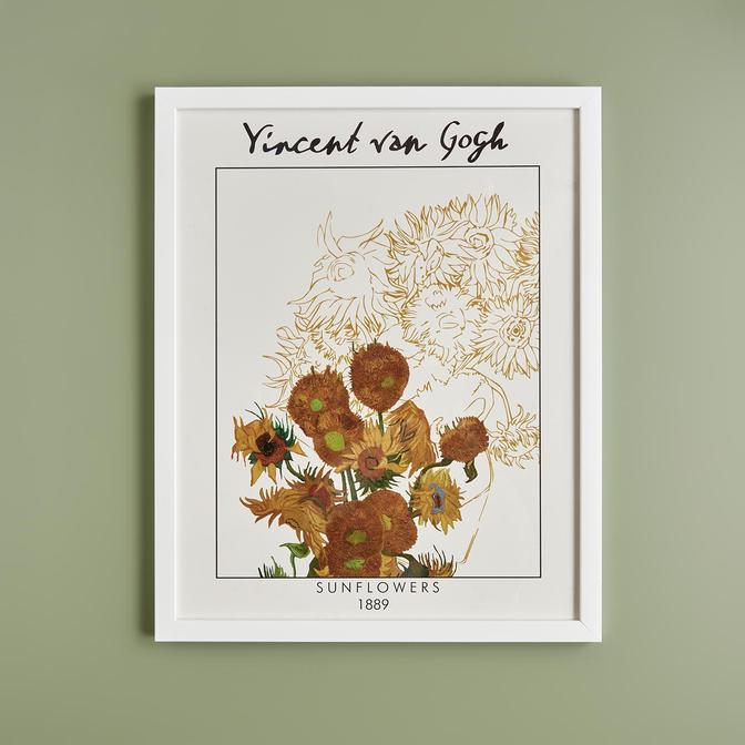 Van Gogh Vincent Sunflowers Çerçeveli Tablo Beyaz (33x48 cm)